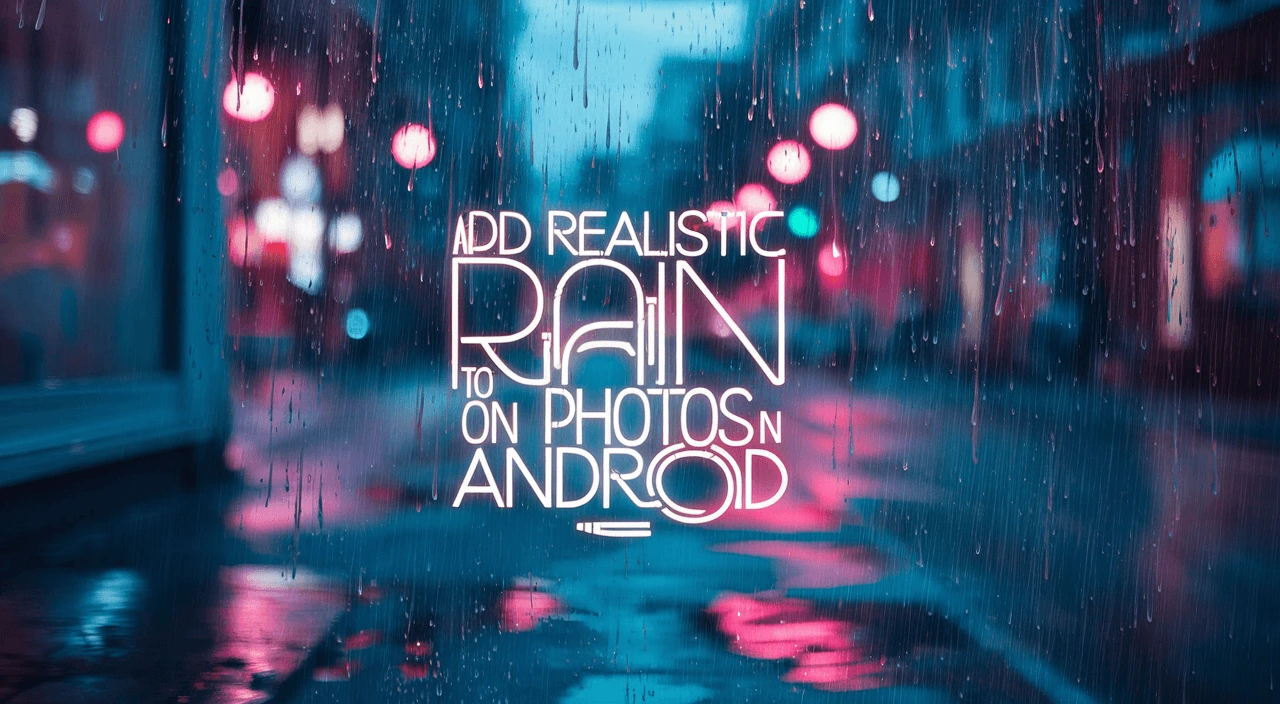 Rain photography apps. Add realistic rain to photos on Android – neon city street view through wet glass